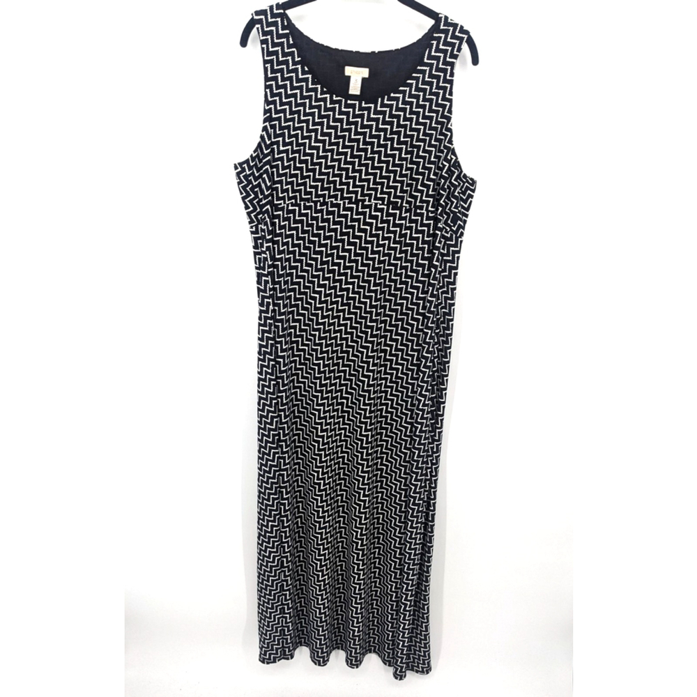 Chico's Dress Womens XL Black White Maxi Sleeveless Lined Chevron Mature Comfort